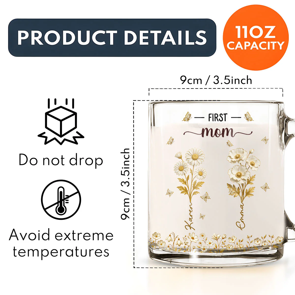 Grandma Gold Flower - Personalized Custom Glass Mug - Image 5