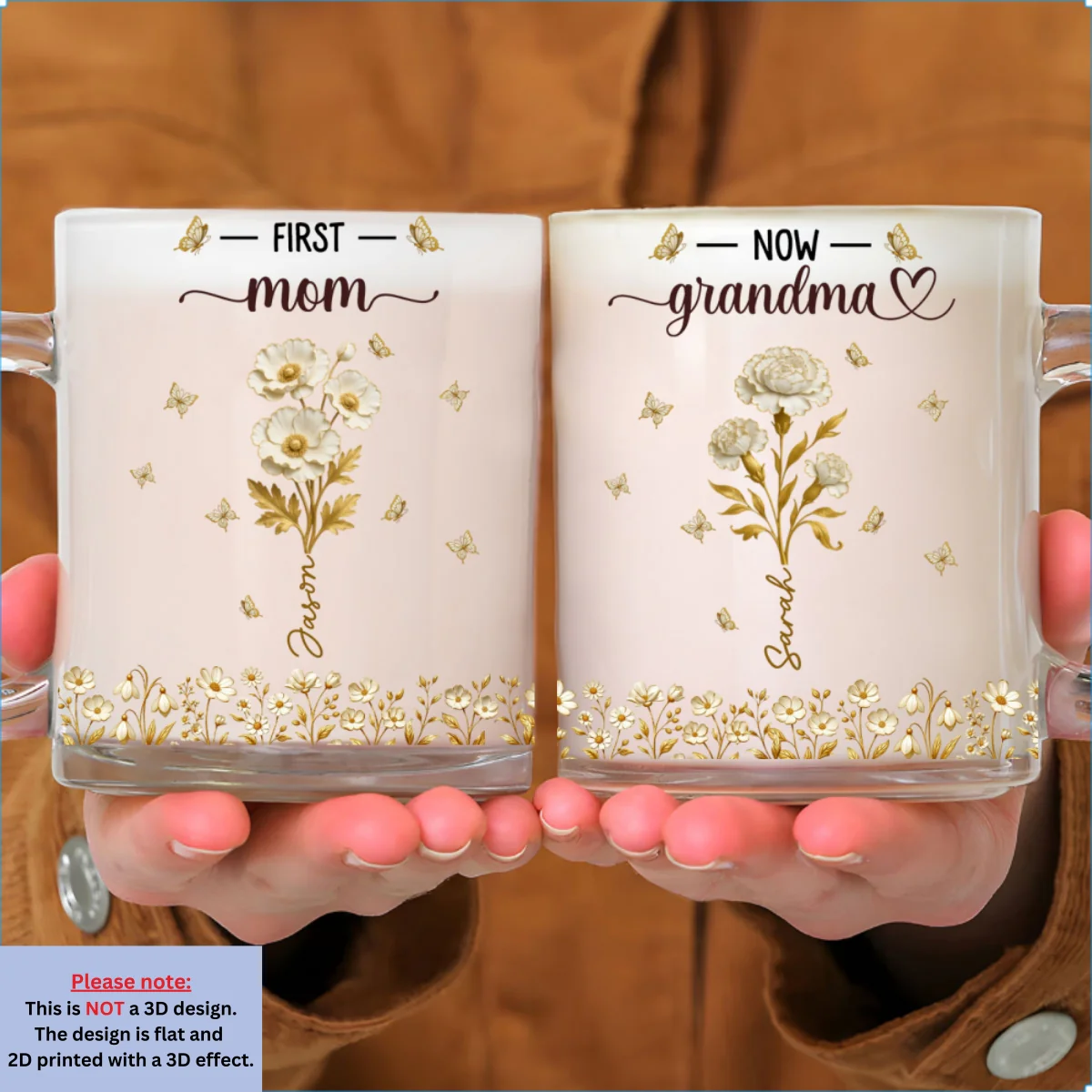 Grandma Gold Flower - Personalized Custom Glass Mug - Image 6