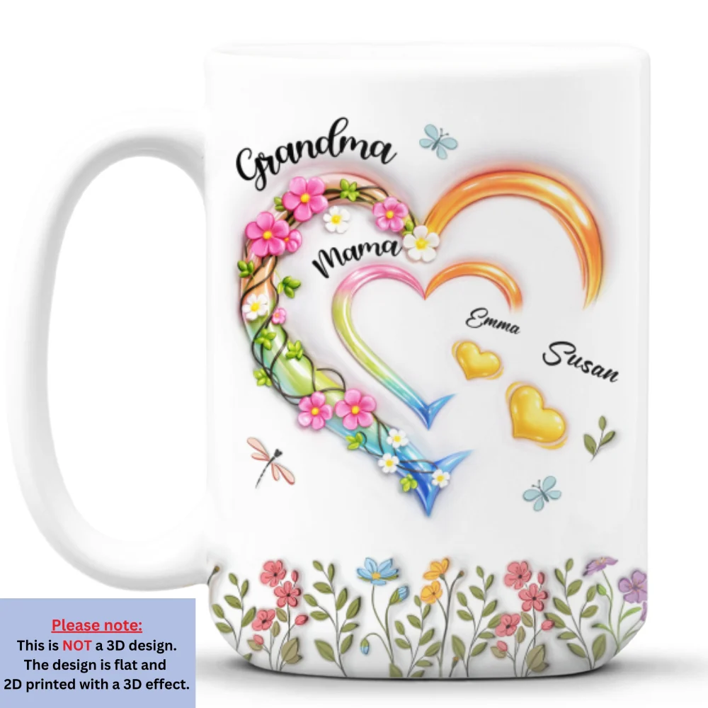 Grandma Heart - Personalized Custom 3D Inflated Effect Coffee Mug - Image 9