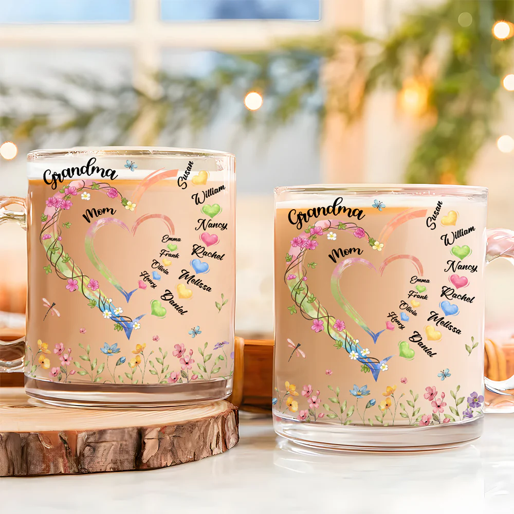 Grandma Heart - Personalized Custom Glass Mug - Image 3