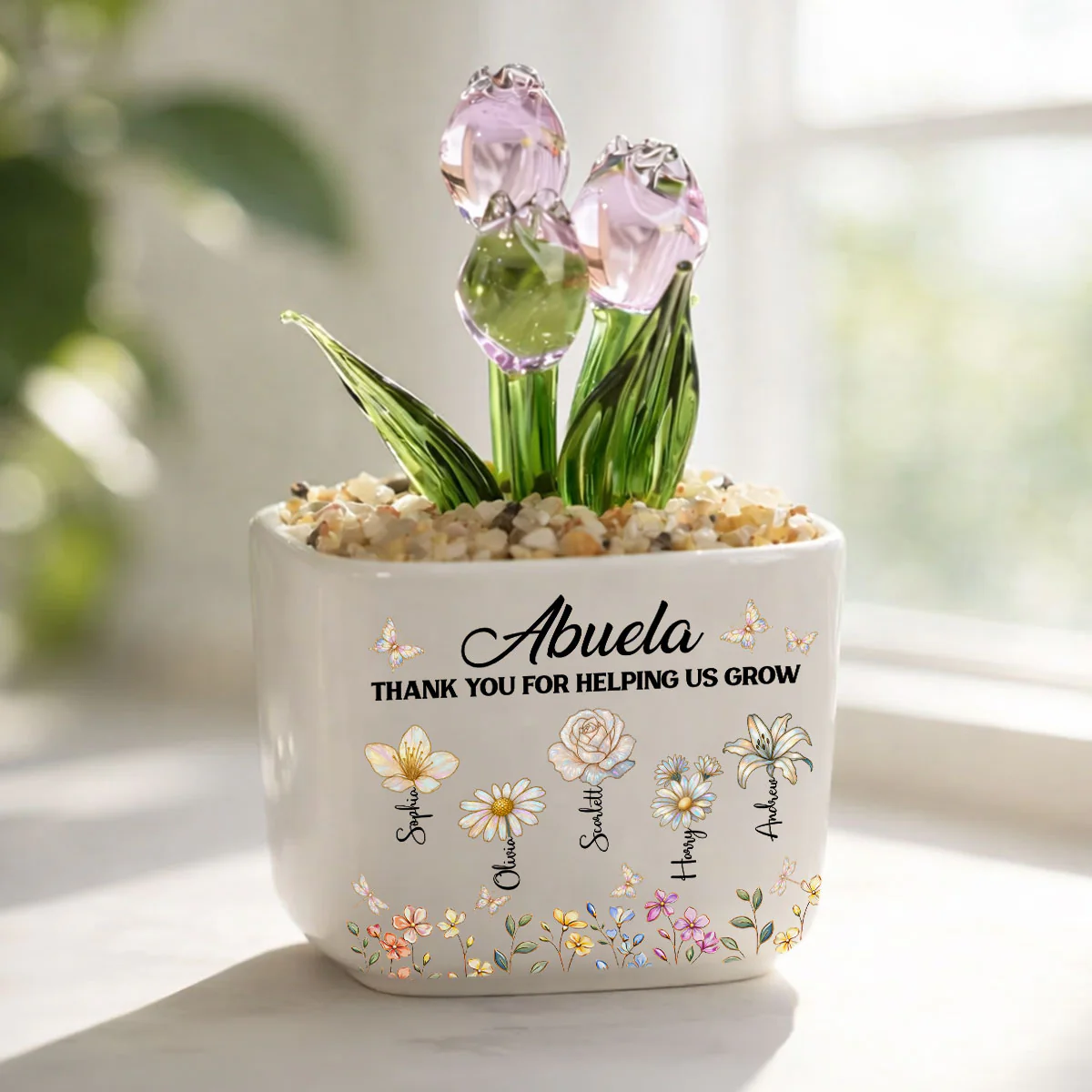 Grandma Helping Me Grow - Personalized Custom Glass Everlasting Tulips - Image 2