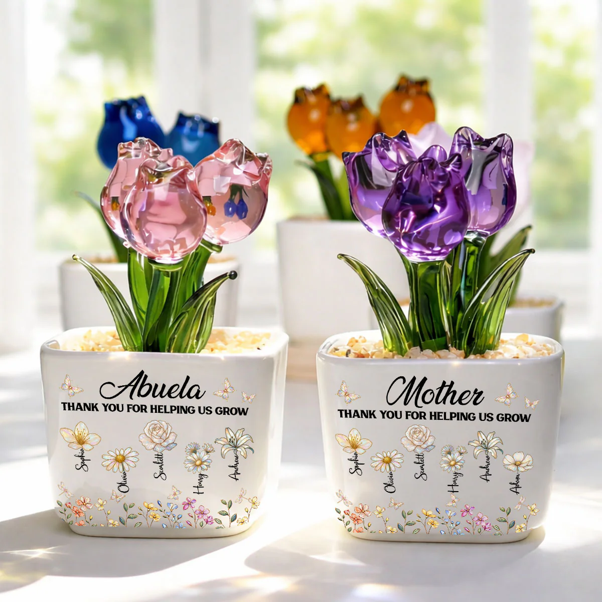 Grandma Helping Me Grow - Personalized Custom Glass Everlasting Tulips - Image 3