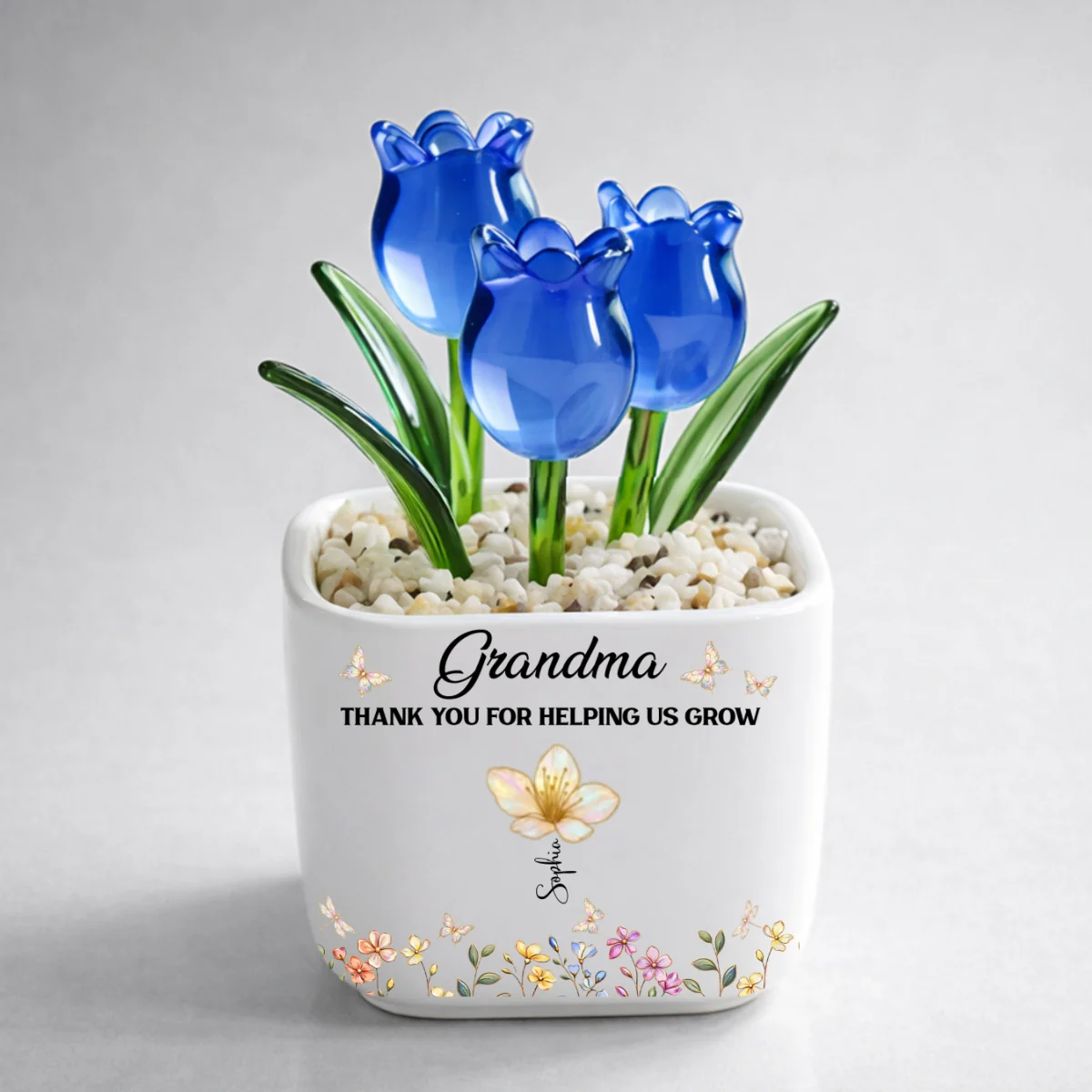 Grandma Helping Me Grow - Personalized Custom Glass Everlasting Tulips - Image 6