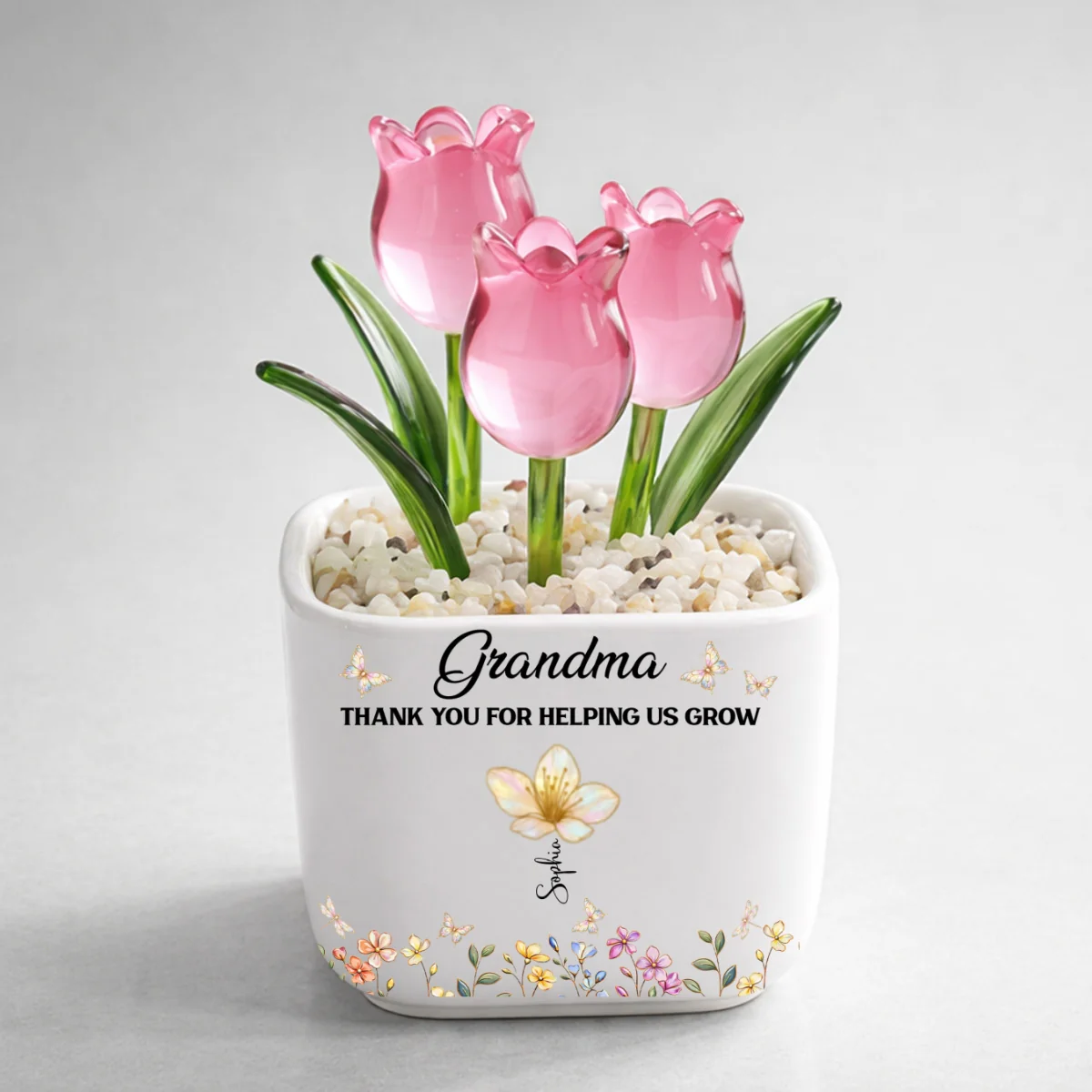 Grandma Helping Me Grow - Personalized Custom Glass Everlasting Tulips - Image 7