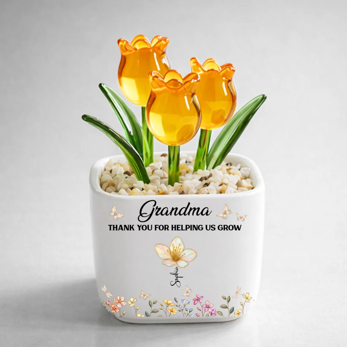 Grandma Helping Me Grow - Personalized Custom Glass Everlasting Tulips - Image 9