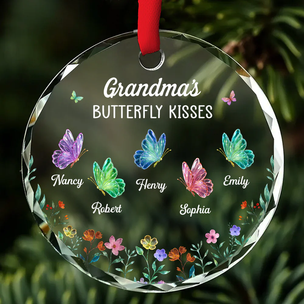 Grandma Kisses 2 - Personalized Custom Glass Ornament