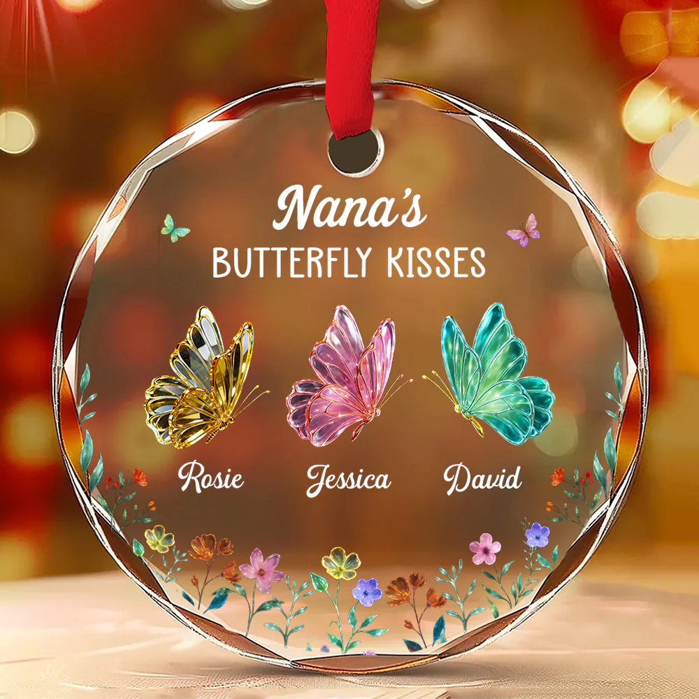 Grandma Kisses 2 - Personalized Custom Glass Ornament - Image 2