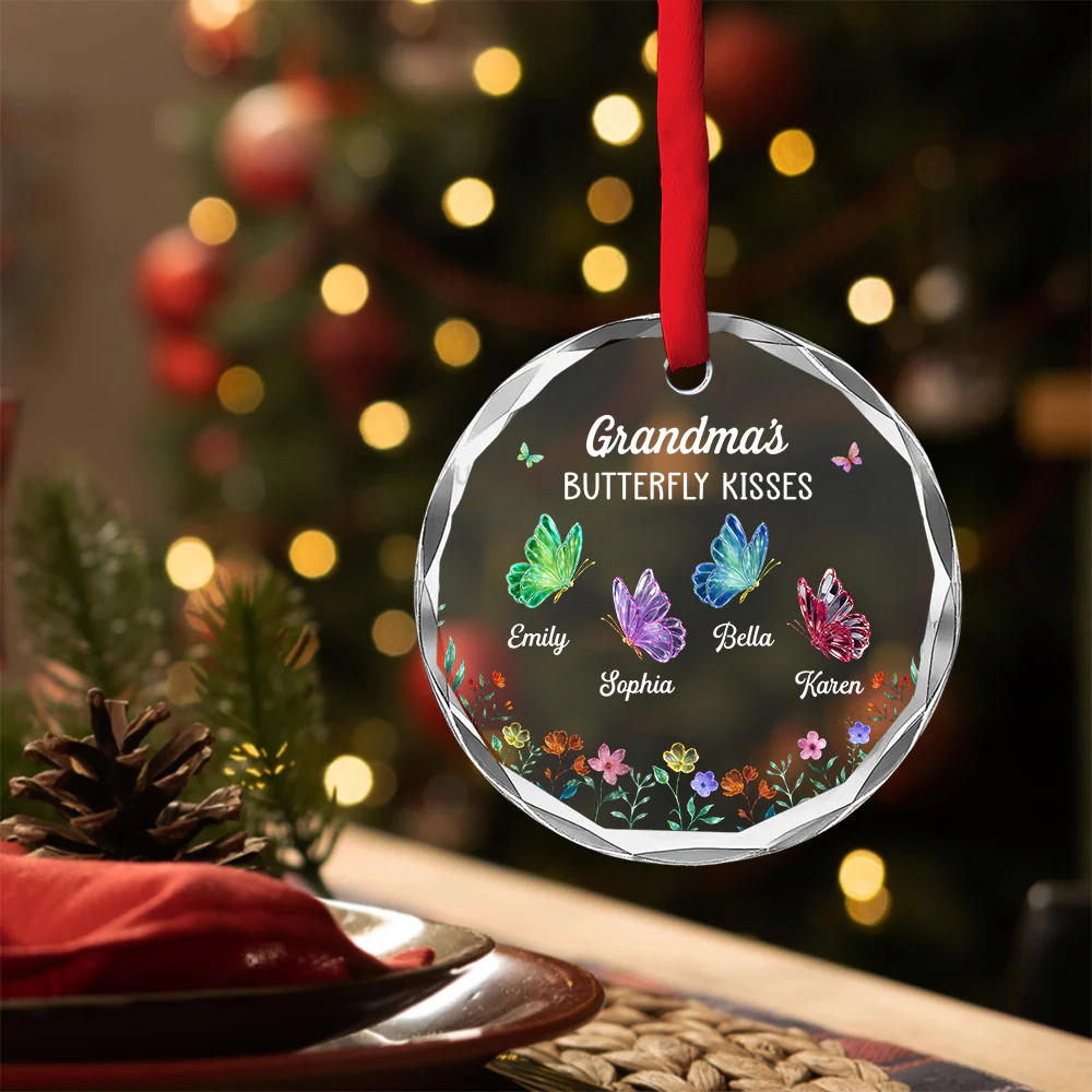 Grandma Kisses 2 - Personalized Custom Glass Ornament - Image 4
