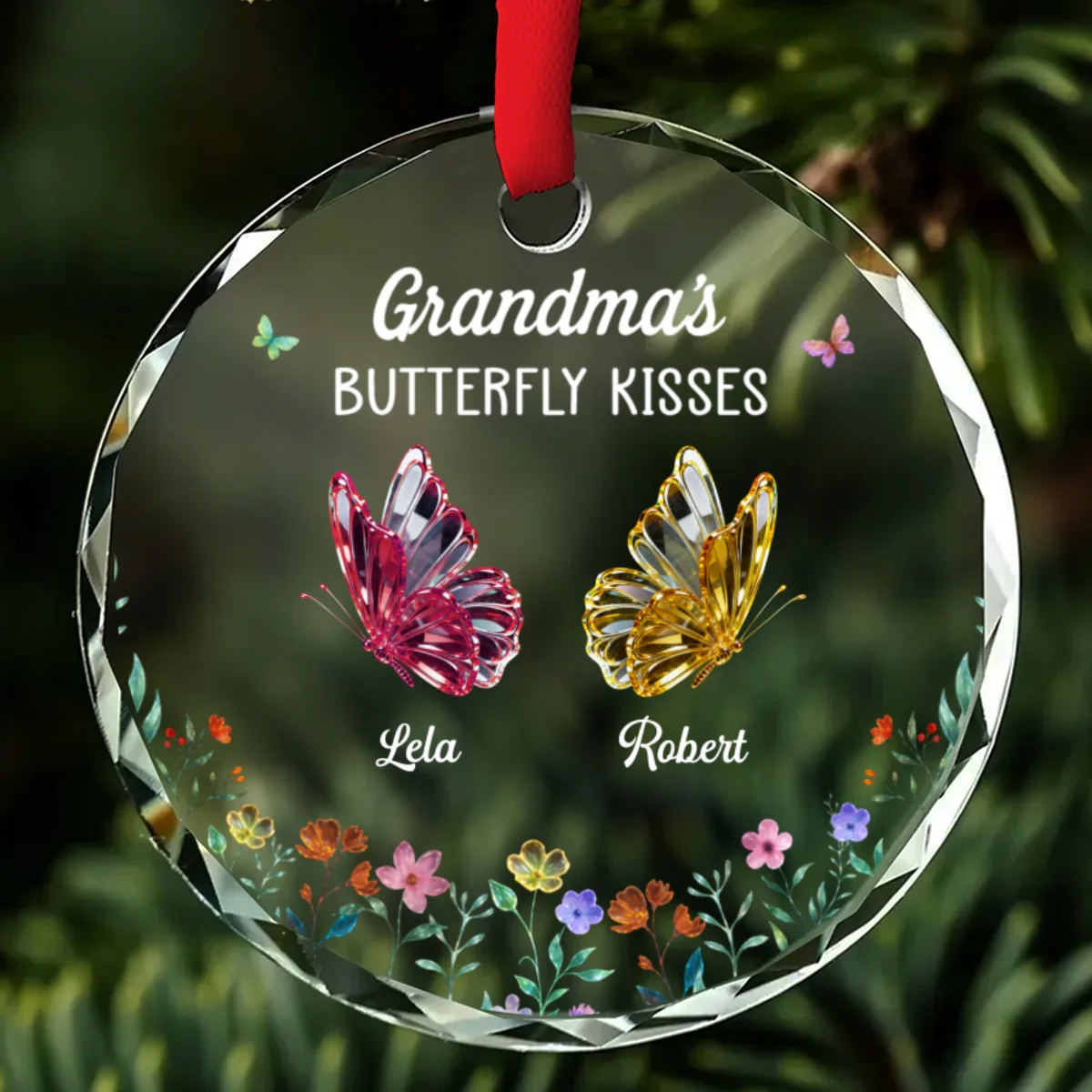 Grandma Kisses 2 - Personalized Custom Glass Ornament - Image 7