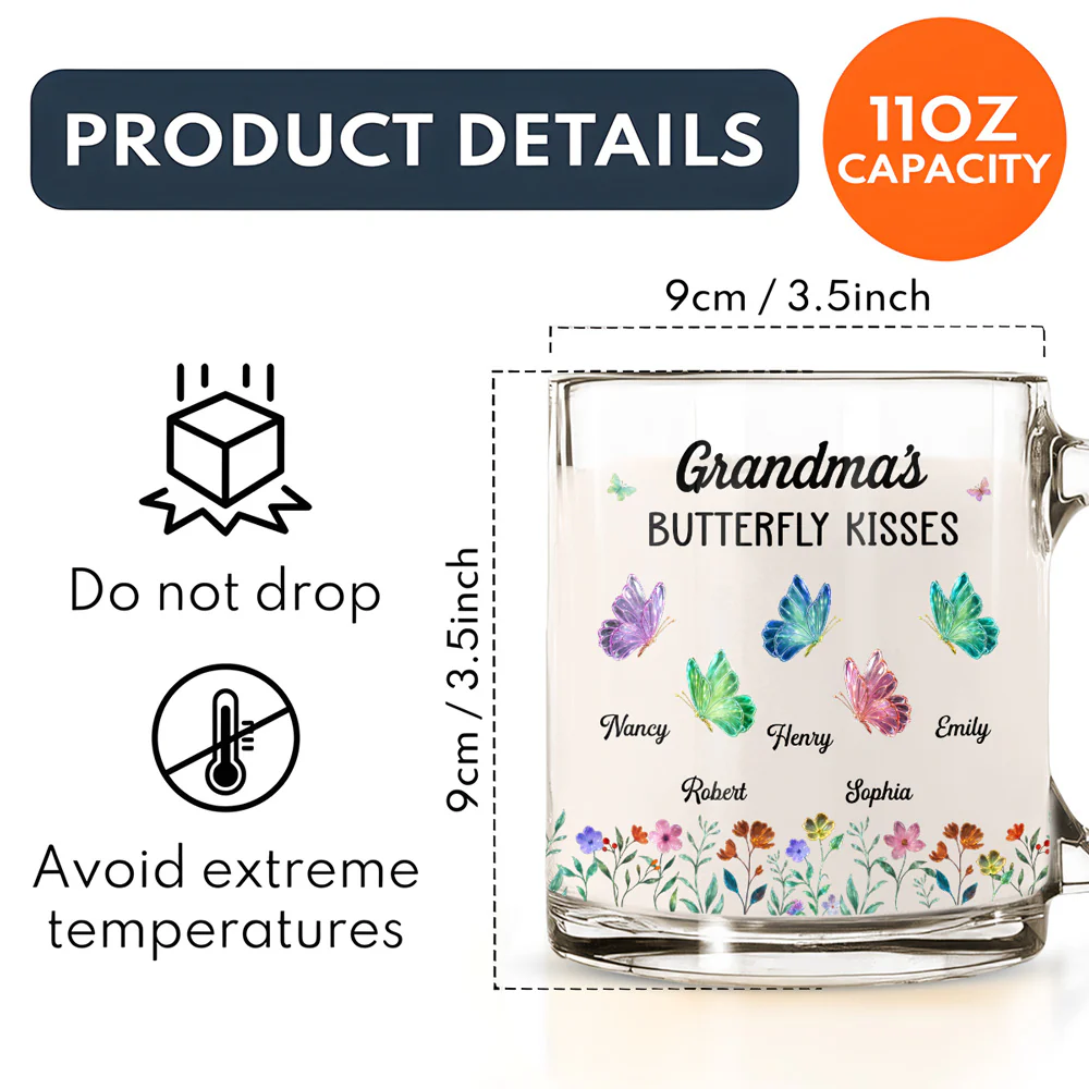 Grandma Kisses - Personalized Custom Glass Mug - Image 5