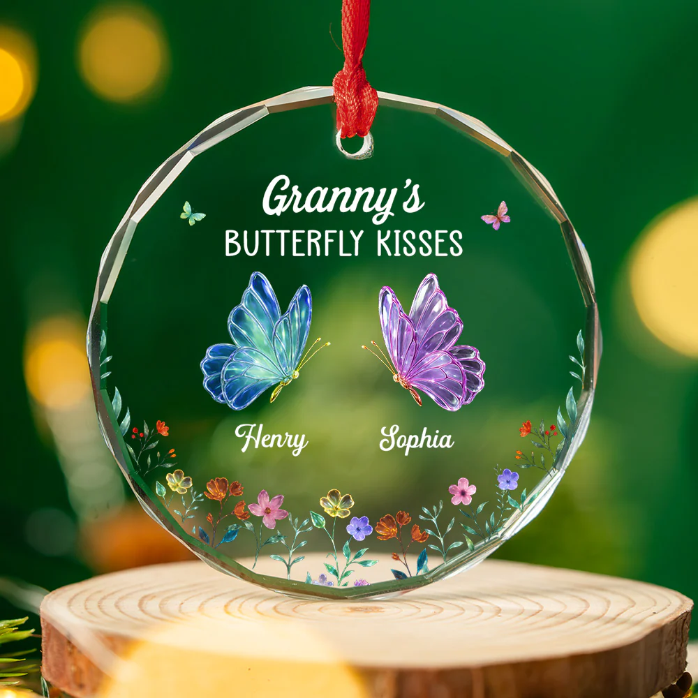 Grandma Kisses - Personalized Custom Glass Ornament - Image 3