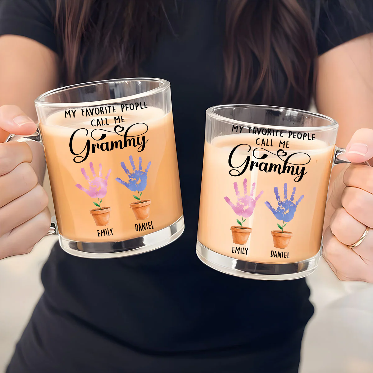 Grandma Loved By Little Hands - Personalized Custom Glass Mug - Image 4