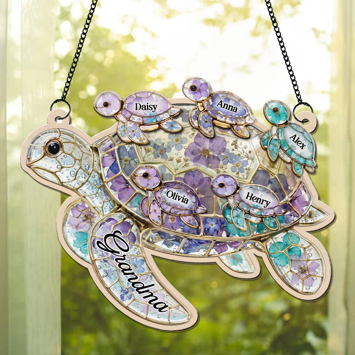 Grandma Sea Turtle - Personalized Custom 3D Effect Suncatcher - Image 2