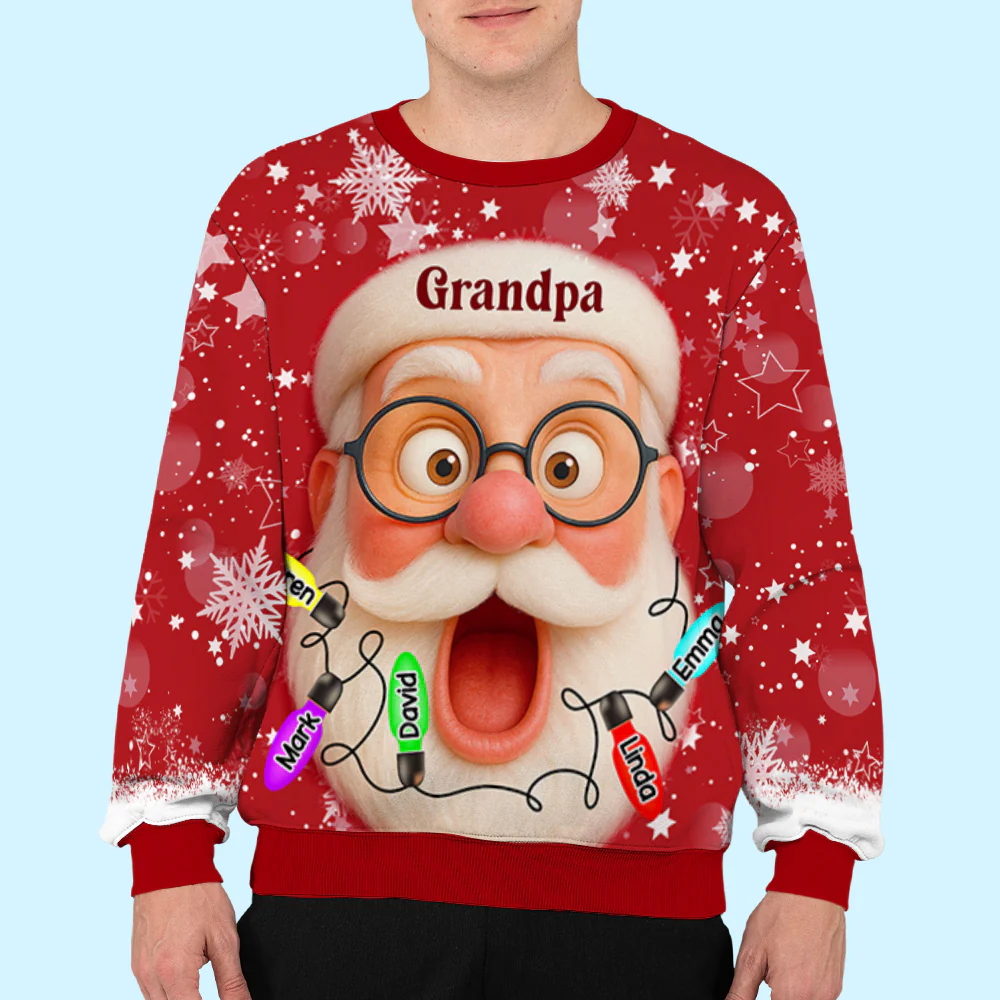 Grandpa And Grandkids Christmas - Personalized Custom All-Over-Print Sweatshirt - Image 4