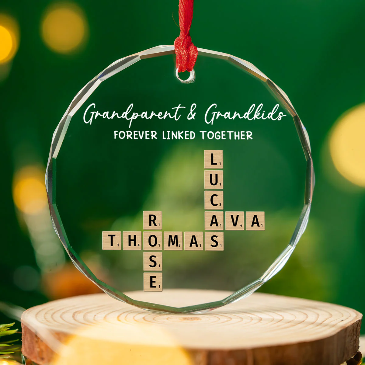 Grandparents With Grandkids Love Lasts Forever - Personalized Custom Glass Ornament - Image 3