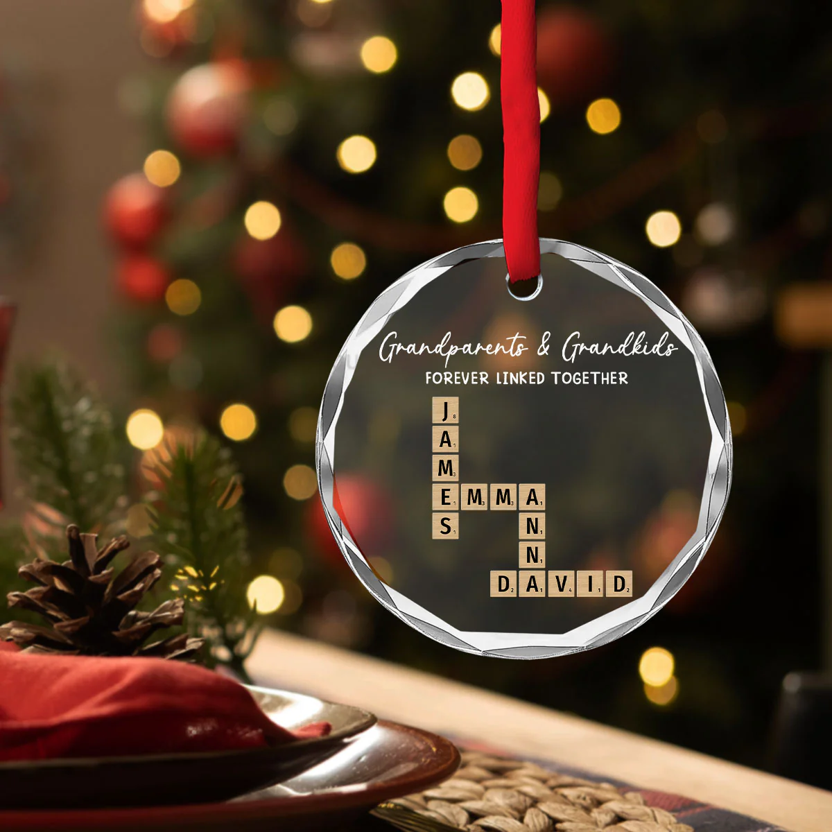 Grandparents With Grandkids Love Lasts Forever - Personalized Custom Glass Ornament - Image 6