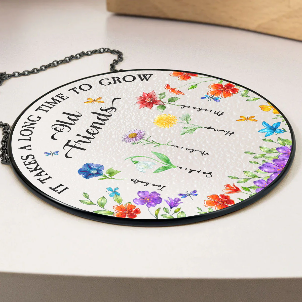 Grow Old Friend Crystal Flower - Personalized Custom Window Hanging Suncatcher - Image 3