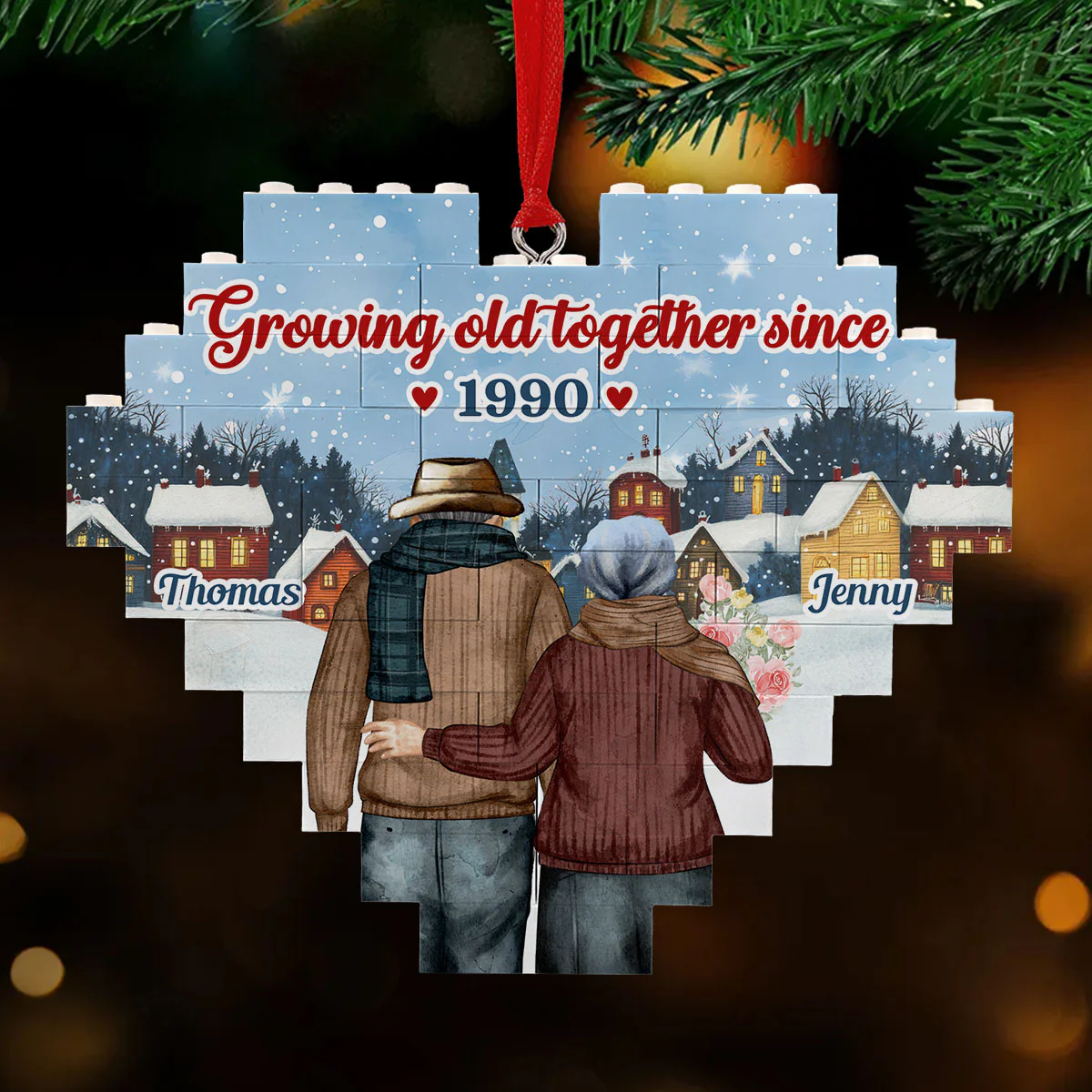 Growing Old Together - Personalized Custom Heart Puzzle Ornament - Image 4