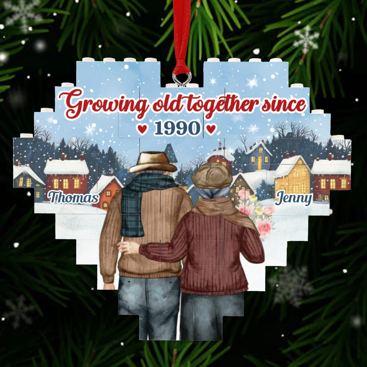 Growing Old Together - Personalized Custom Heart Puzzle Ornament - Image 7