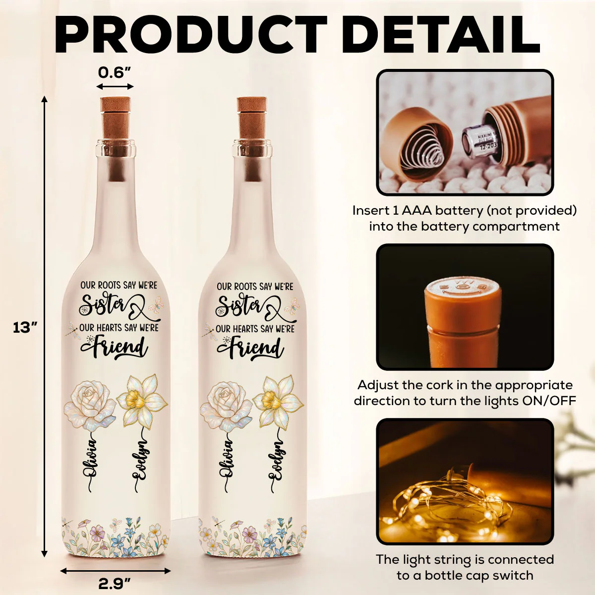 Growing Together Blooming Forever - Personalized Custom Bottle Lamp - Image 5