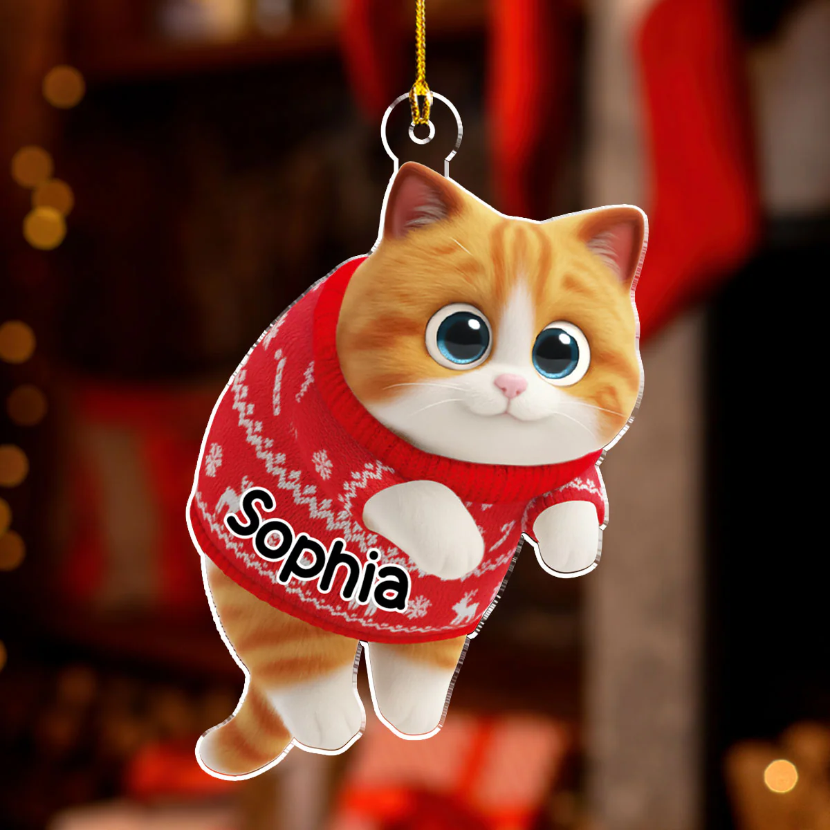 Hanging Cat Cartoonize - Personalized Custom Acrylic Ornament - Image 2