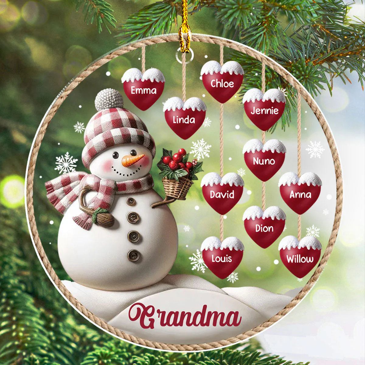 Happy Christmas Snowman Grandma - Personalized Custom 3D Inflated Effect Acrylic Ornament - Image 5