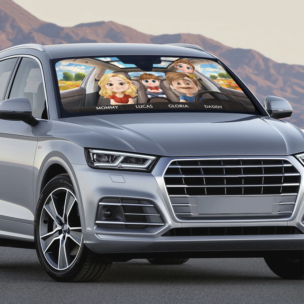 Happy Family - Personalized Car Sunshade - Image 4