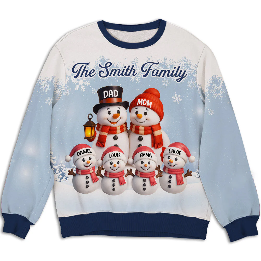Happy Holiday Season Snowman Family - Personalized Custom All-Over-Print Sweatshirt - Image 5