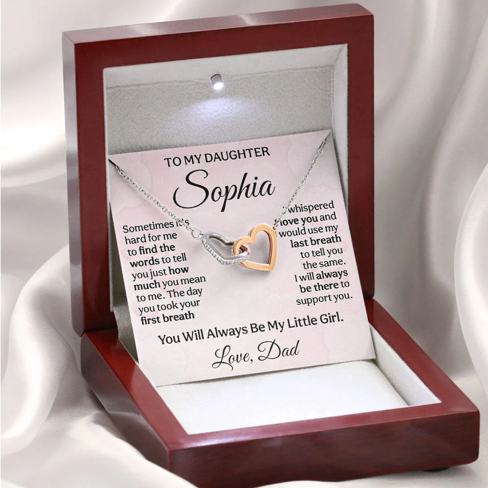 Hard To Find Words To Say - Personalized Custom Interlocking Heart Necklace - Image 3