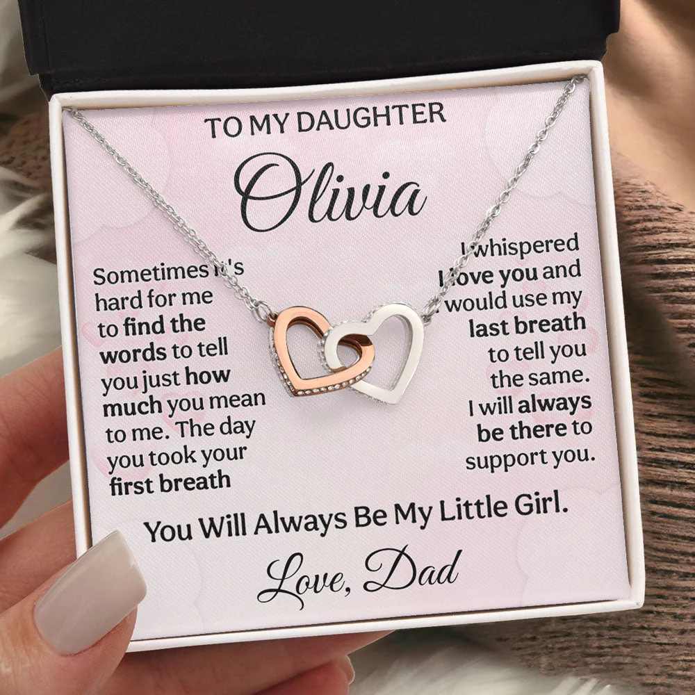Hard To Find Words To Say - Personalized Custom Interlocking Heart Necklace - Image 5