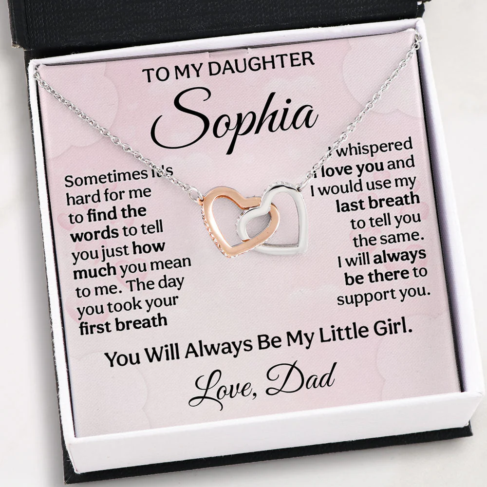 Hard To Find Words To Say - Personalized Custom Interlocking Heart Necklace - Image 6