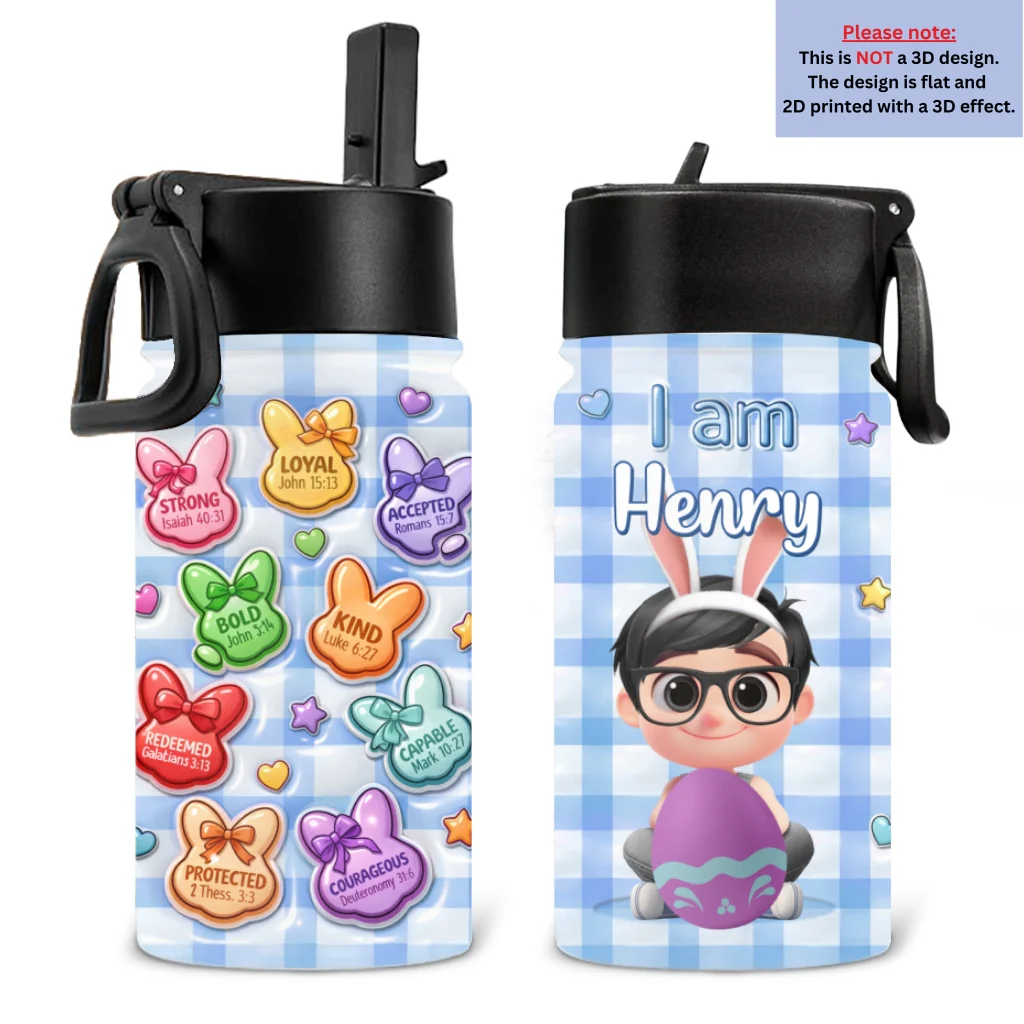 He Is Risen Bunny Set - Personalized Custom 3D Inflated Effect Kids Water Bottle - Image 6