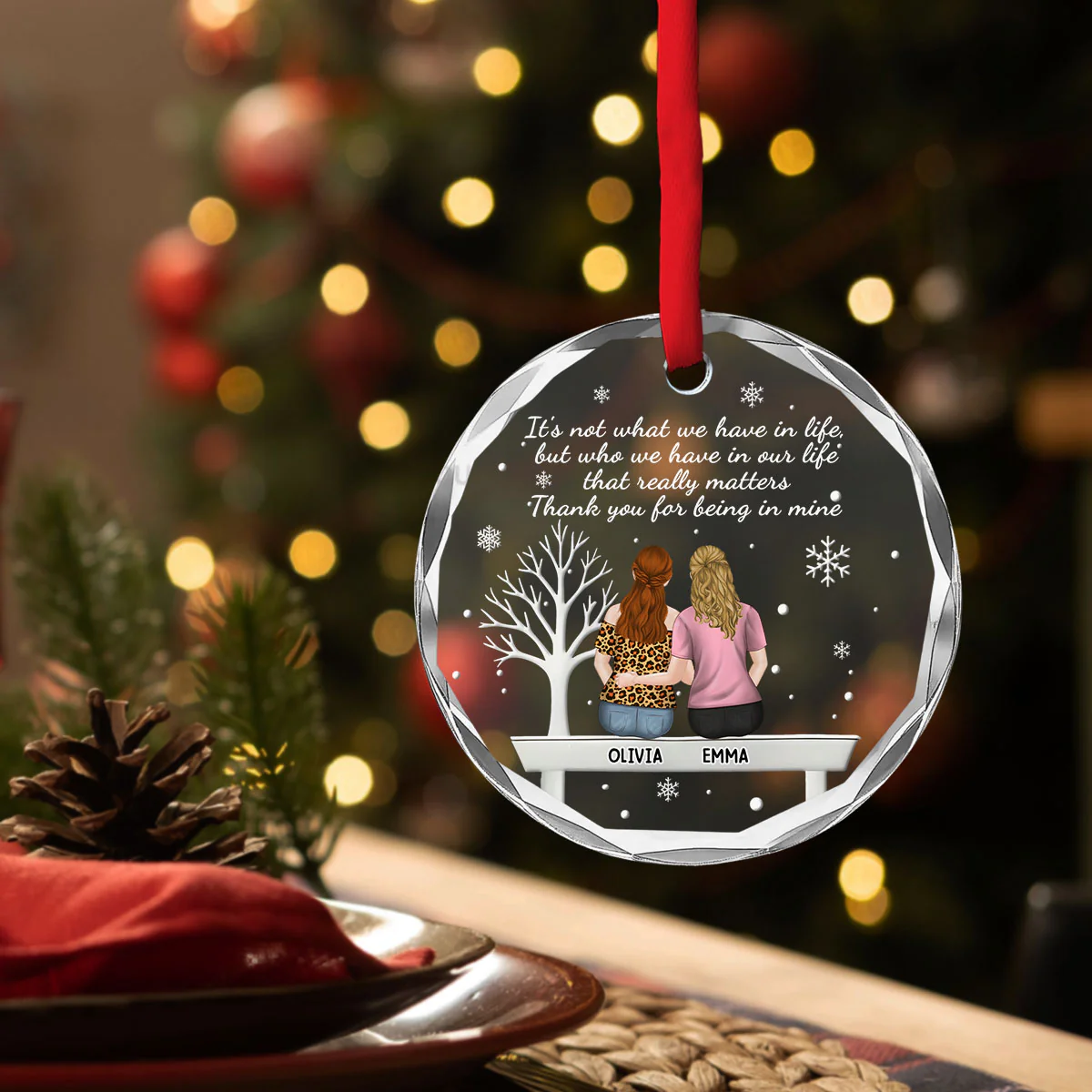 Heartfelt Friendship Token - Personalized Custom Glass Ornament - Image 4