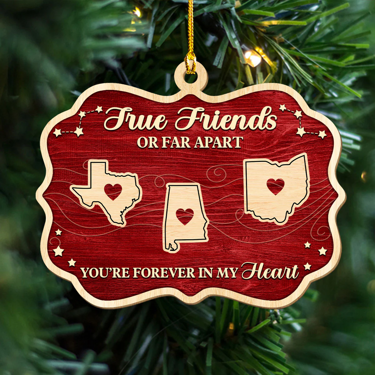 Hearts Stay Connected Through Distance - Personalized Custom 3D Effect Wood Ornament - Image 4