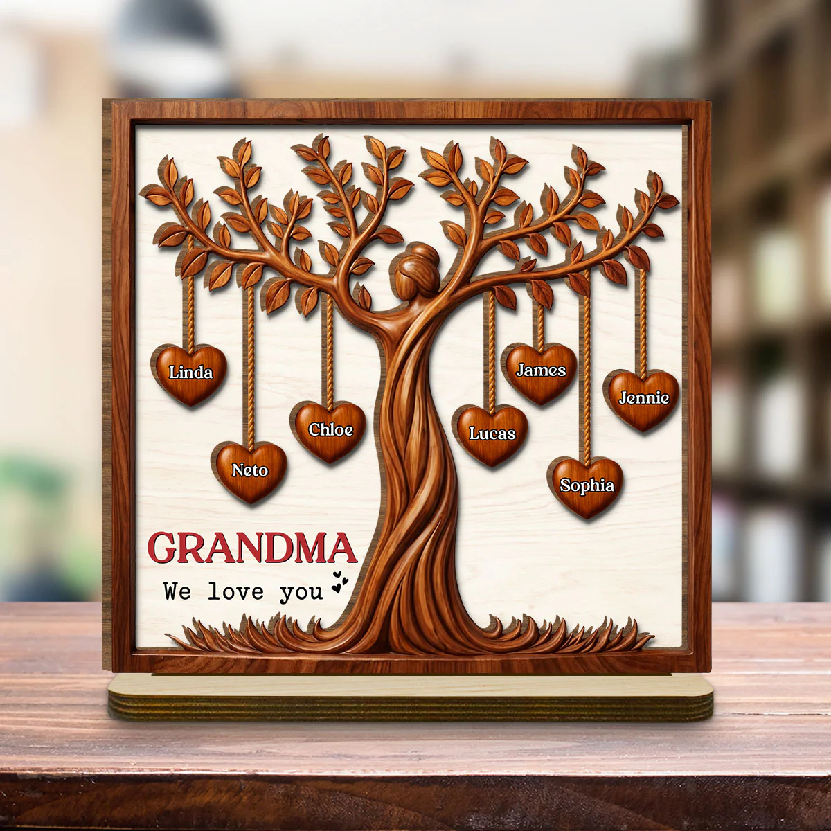 Hearts Tree - Personalized Custom 2-Layer Wood Plaque With Flat Base - Image 4