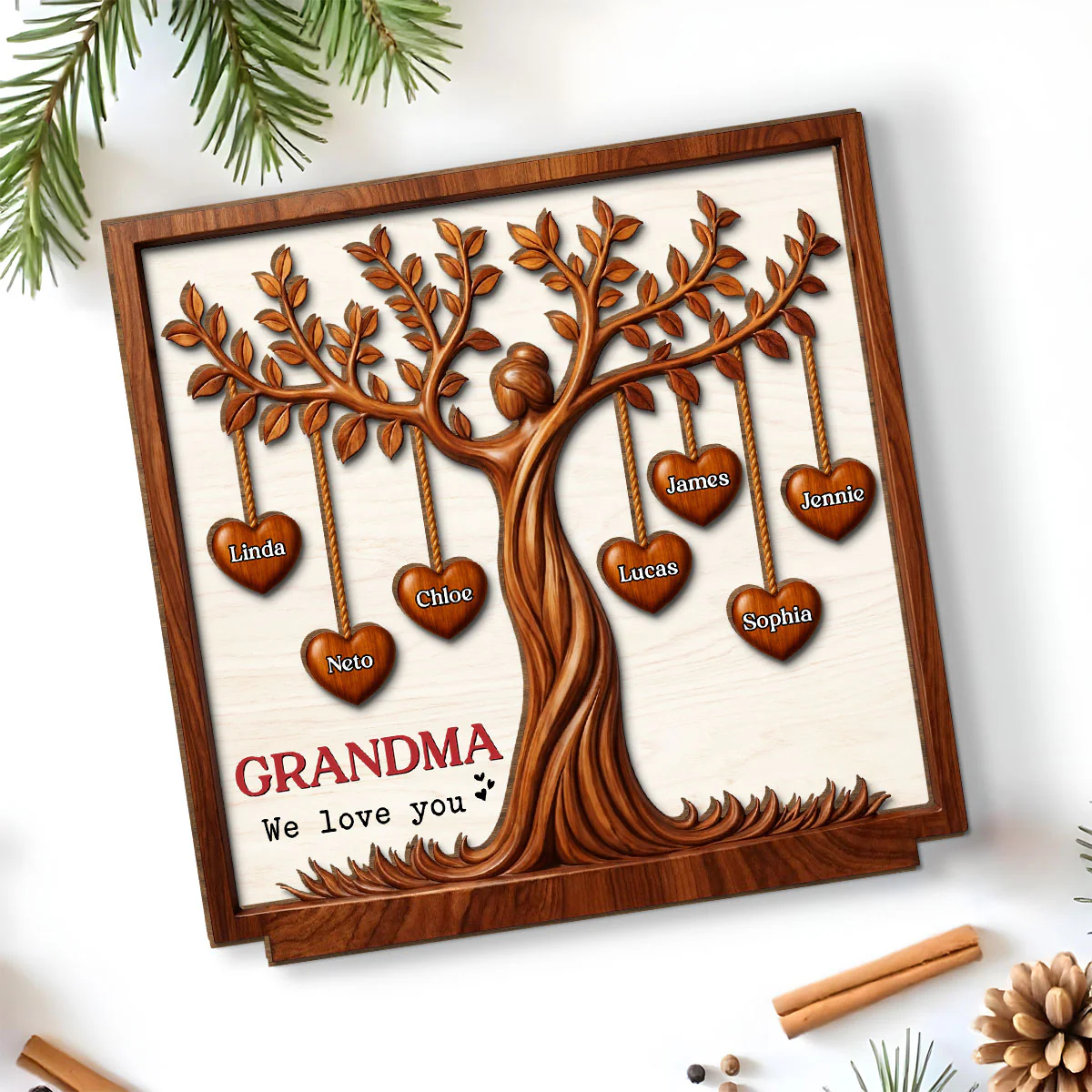 Hearts Tree - Personalized Custom 2-Layer Wood Plaque With Flat Base - Image 5