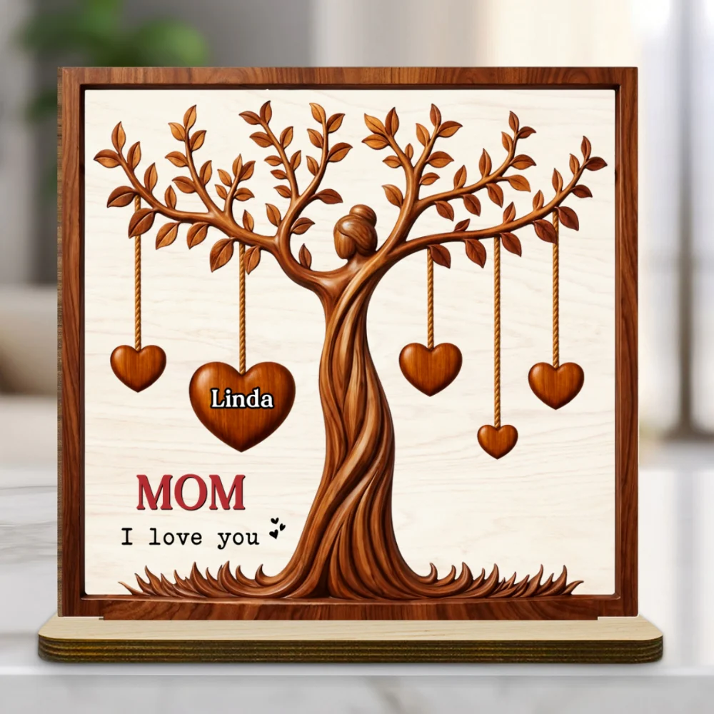 Hearts Tree - Personalized Custom 2-Layer Wood Plaque With Flat Base - Image 7