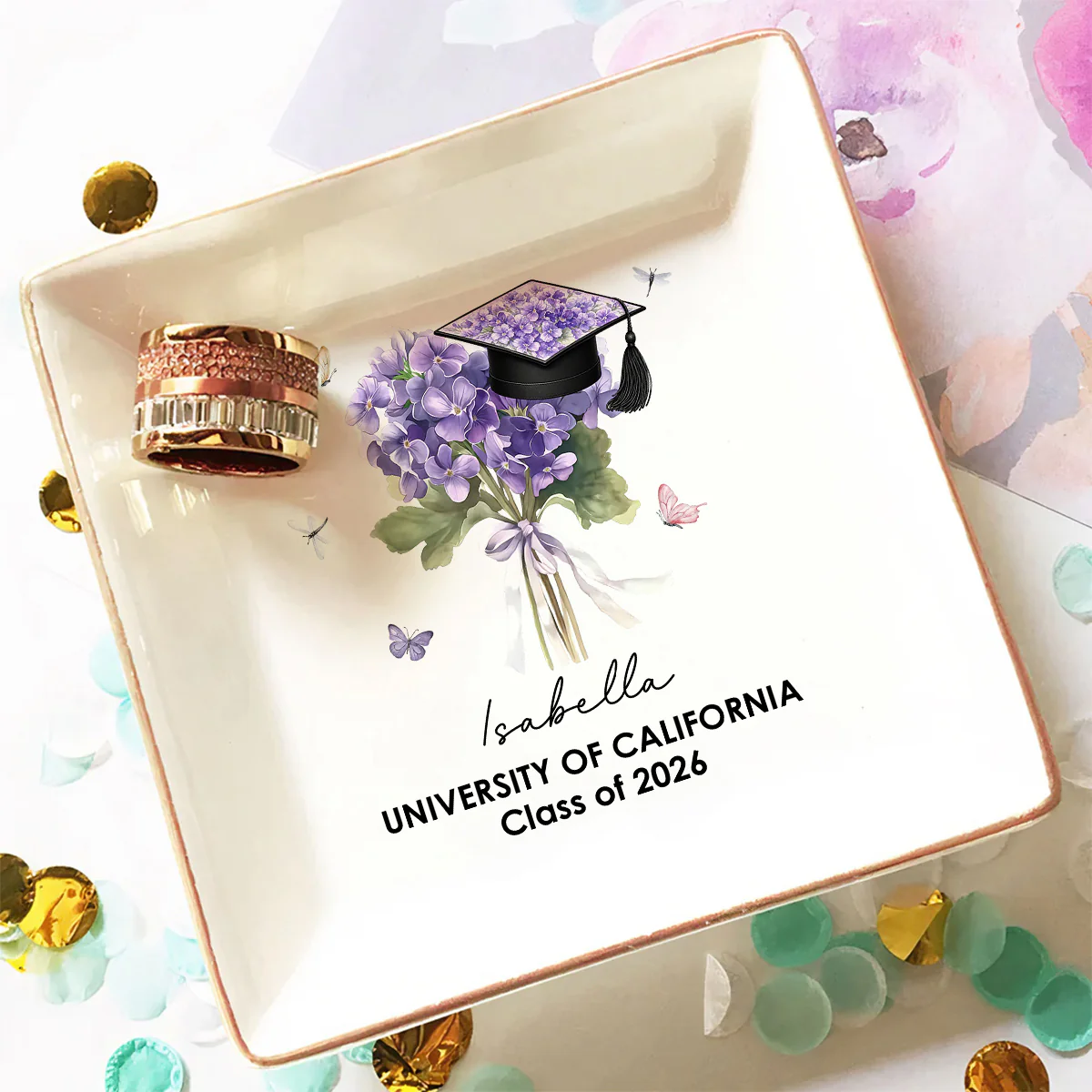 Her Graduation Bloom - Personalized Custom Jewelry Dish - Image 2