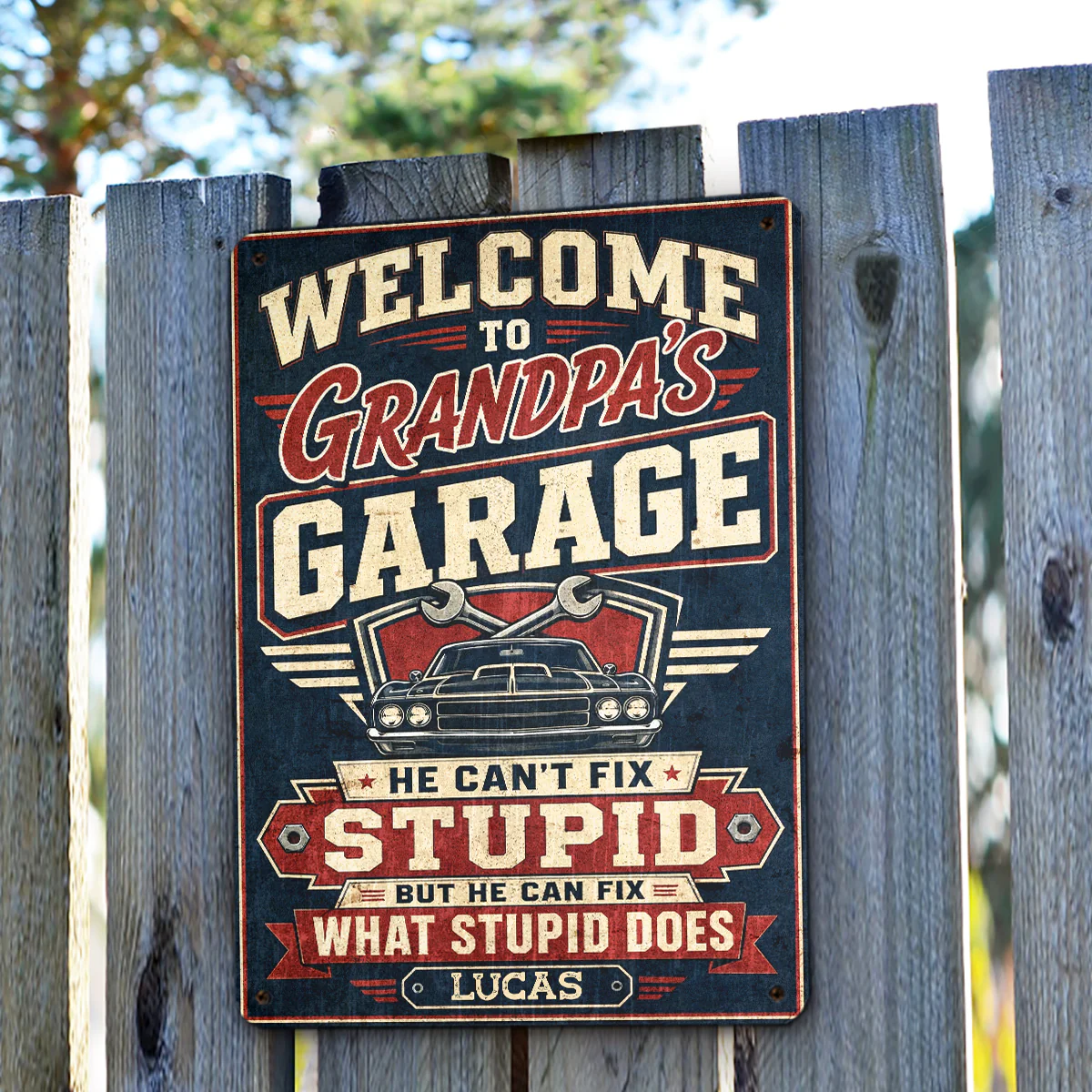 Here To Fix What Stupid Does - Personalized Custom Metal Sign - Image 3