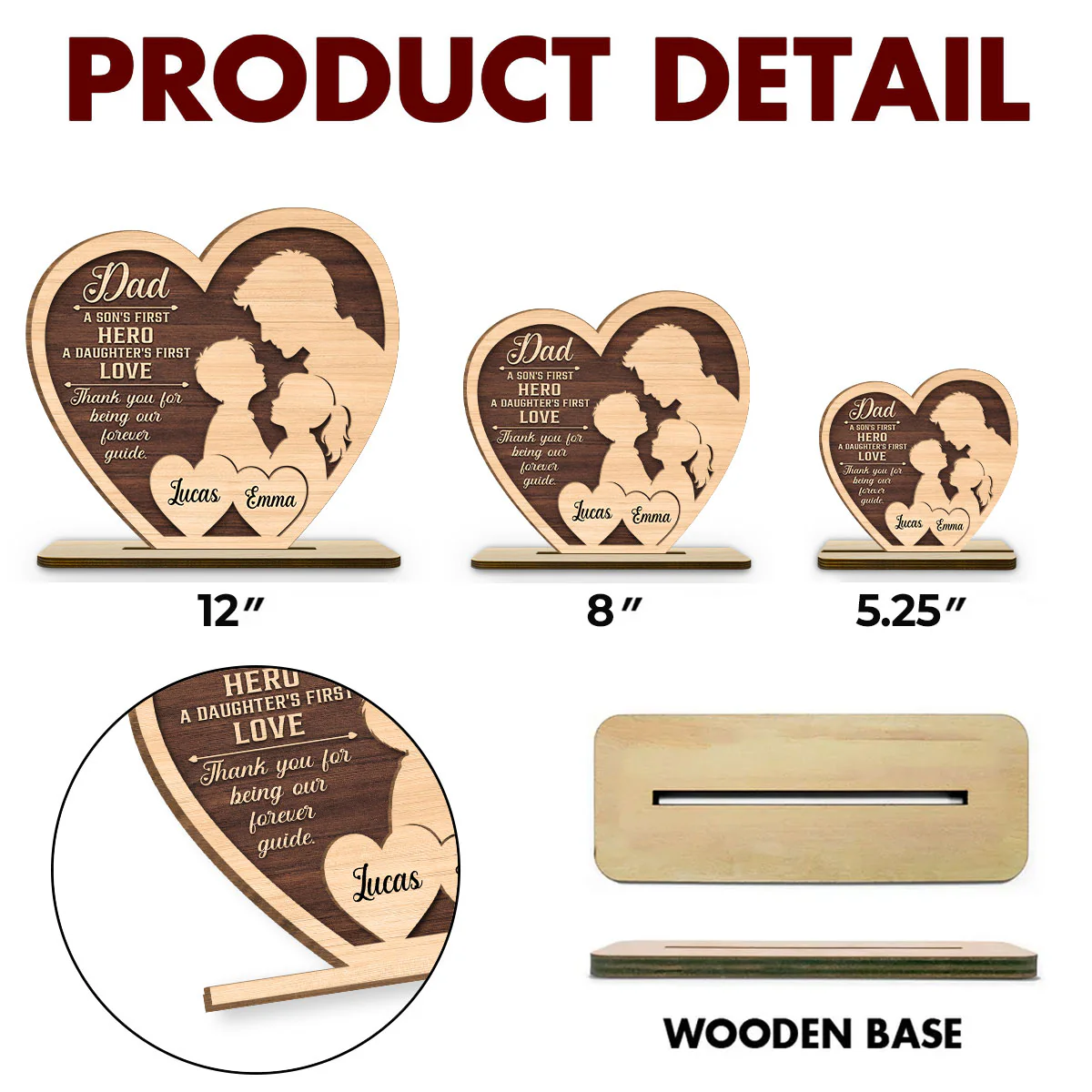 Hero Of Son Love Of Daughter - Personalized Custom 2-Layer Wood Plaque With Flat Base - Image 6
