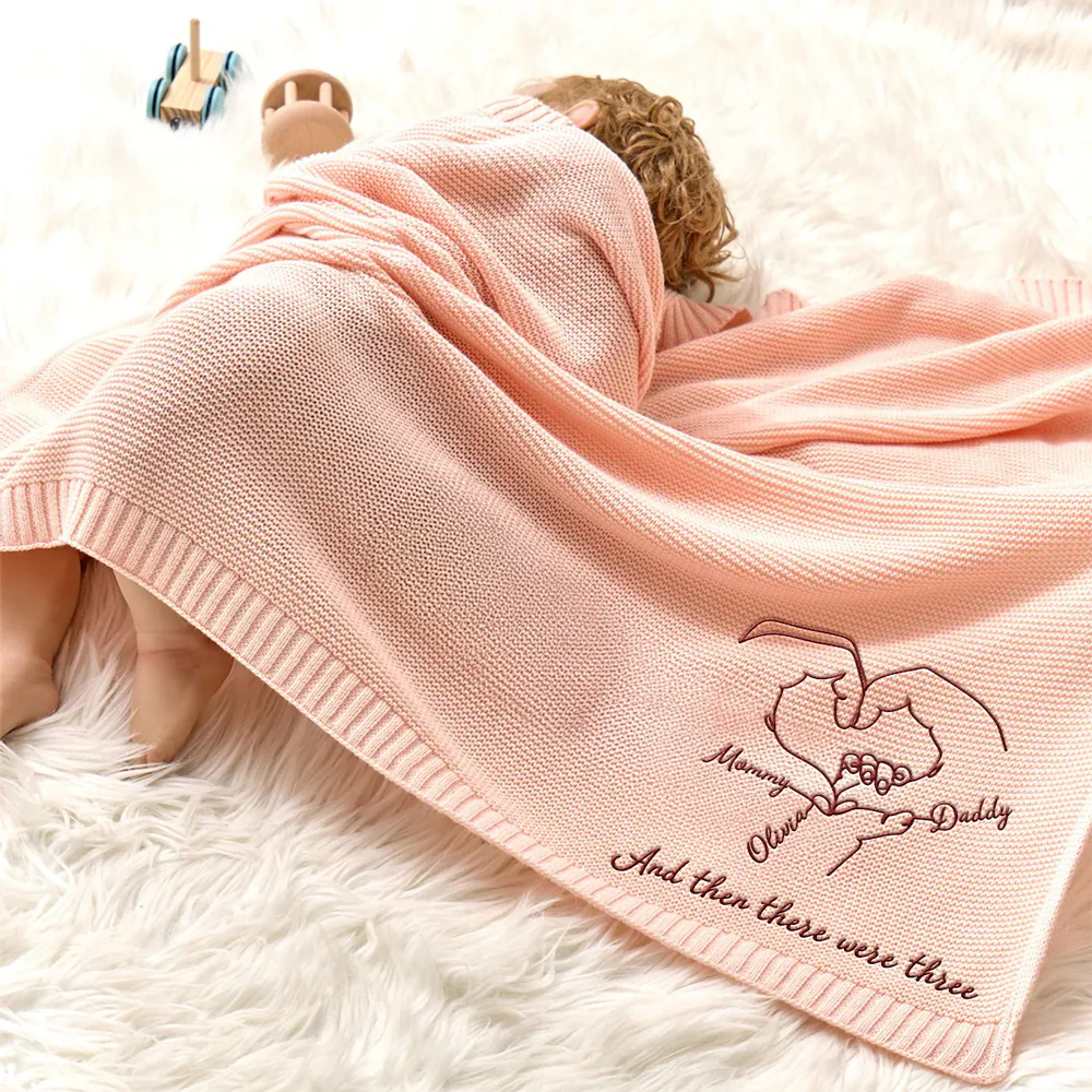 Hold Hands - Personalized Custom Embroidered Knitted Baby Blanket - Image 4