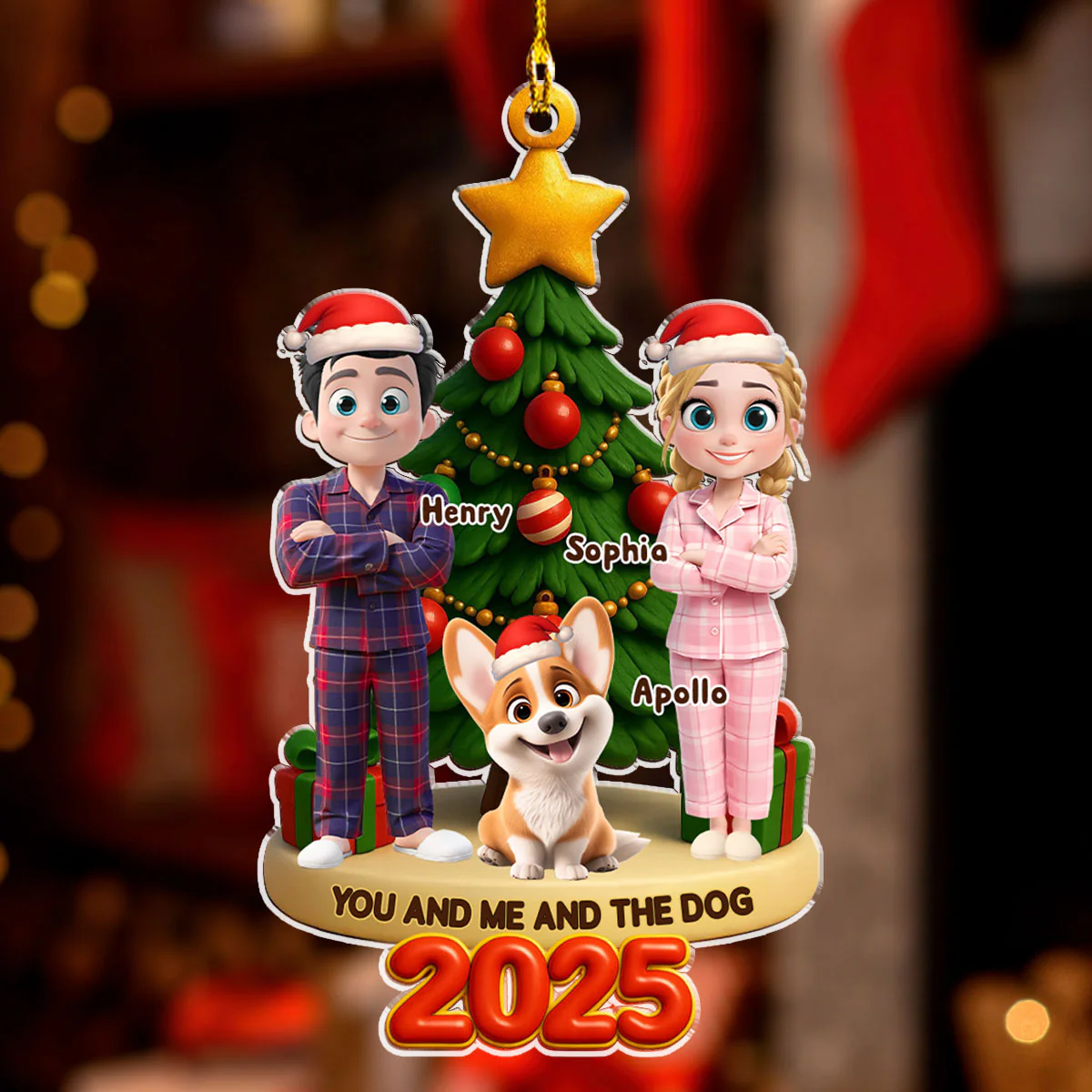 Holiday Family And Pets - Personalized Custom Acrylic Ornament - Image 3
