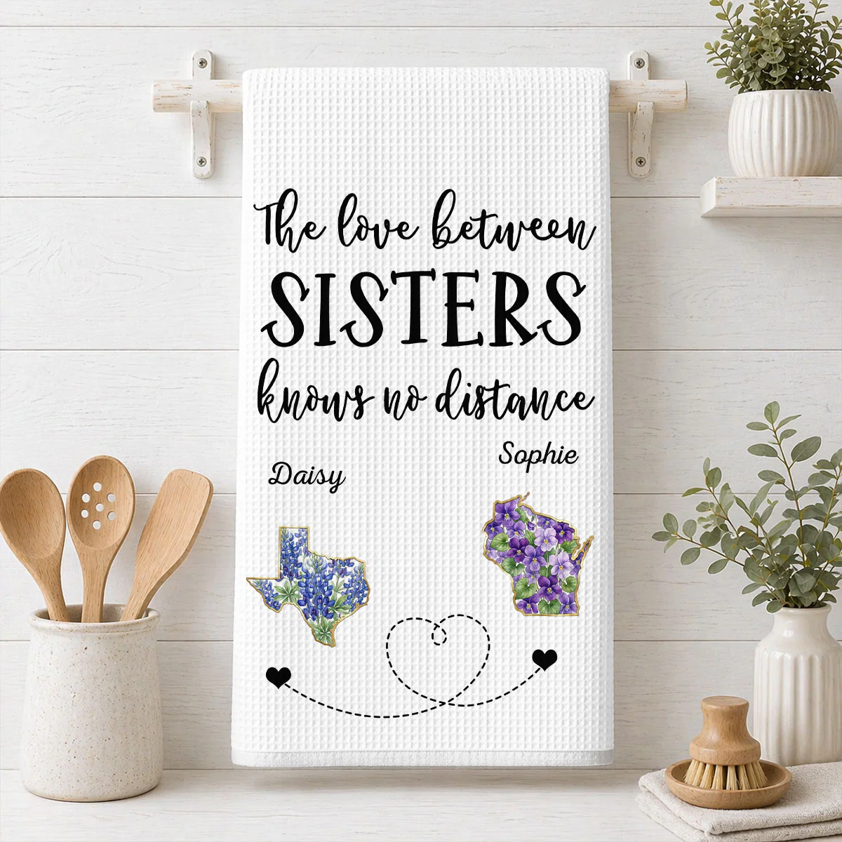 Home Is Wherever Sisters Are - Personalized Custom Kitchen Towel