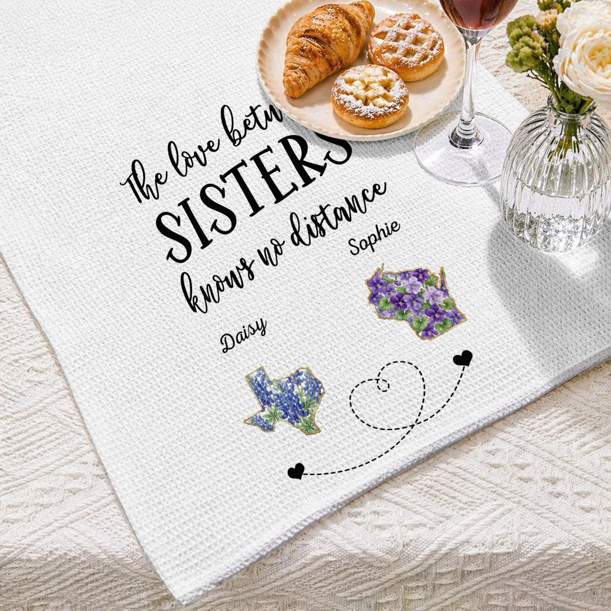 Home Is Wherever Sisters Are - Personalized Custom Kitchen Towel - Image 2