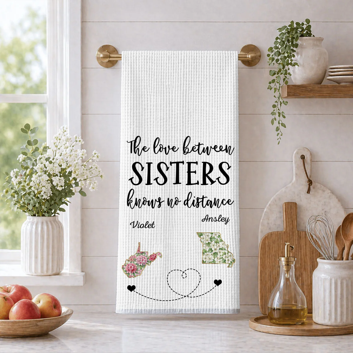 Home Is Wherever Sisters Are - Personalized Custom Kitchen Towel - Image 3