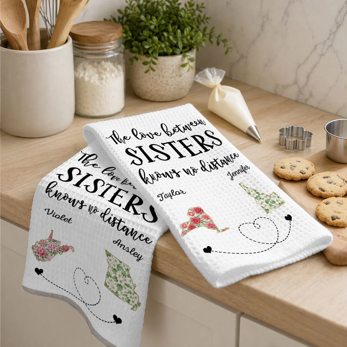 Home Is Wherever Sisters Are - Personalized Custom Kitchen Towel - Image 4