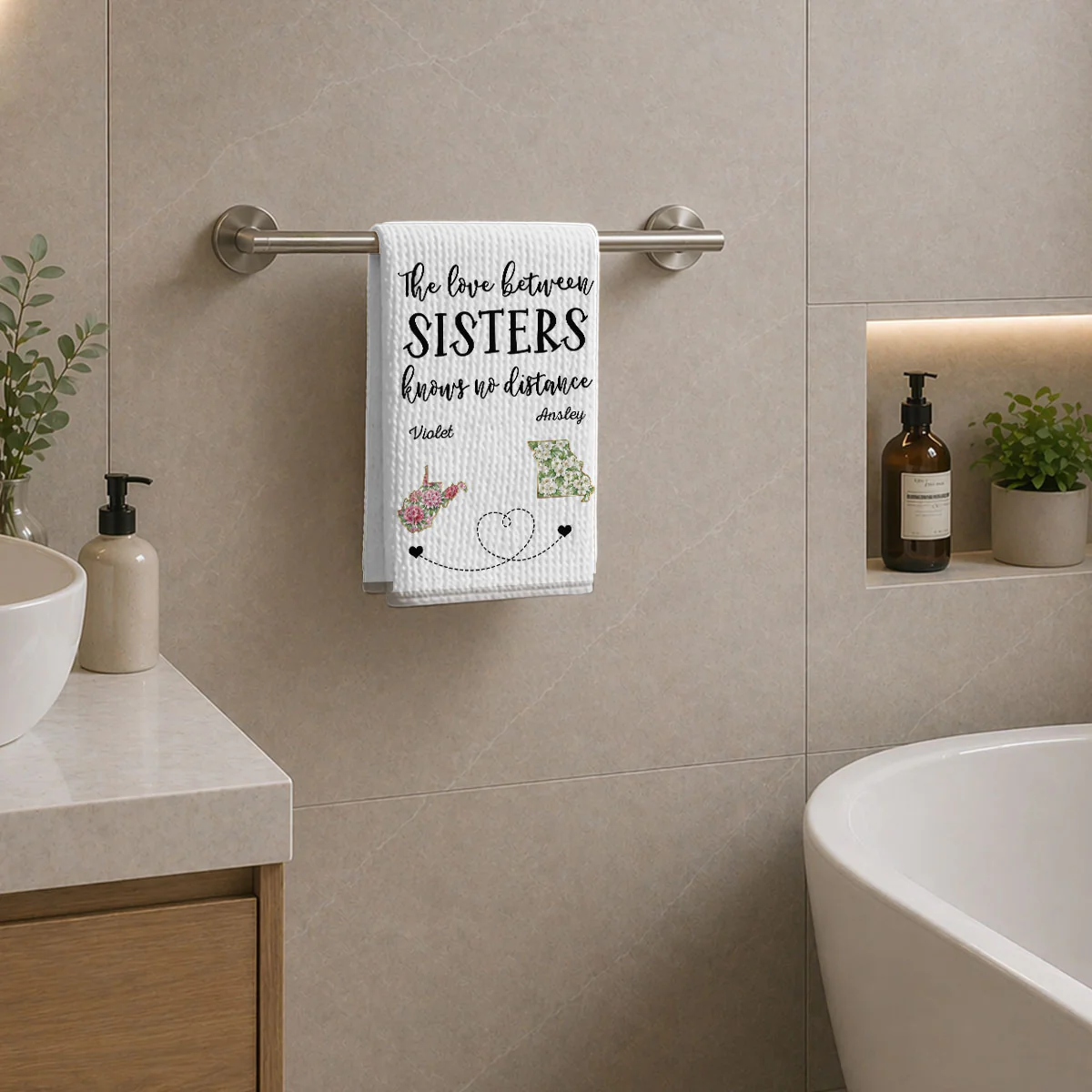 Home Is Wherever Sisters Are - Personalized Custom Kitchen Towel - Image 5