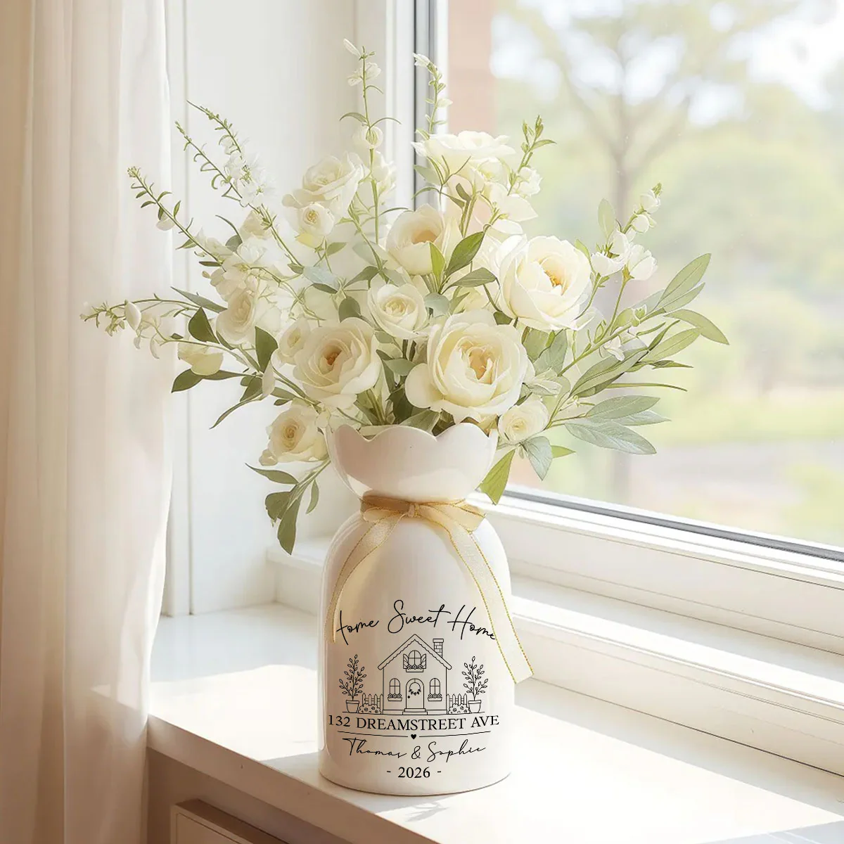 Home Sweet Home - Personalized Custom Ribbon Tie Flower Vase - Image 2