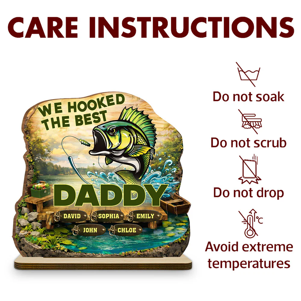 Hooked The Best Dad - Personalized Custom 2-Layer Wood Plaque With Flat Base - Image 5