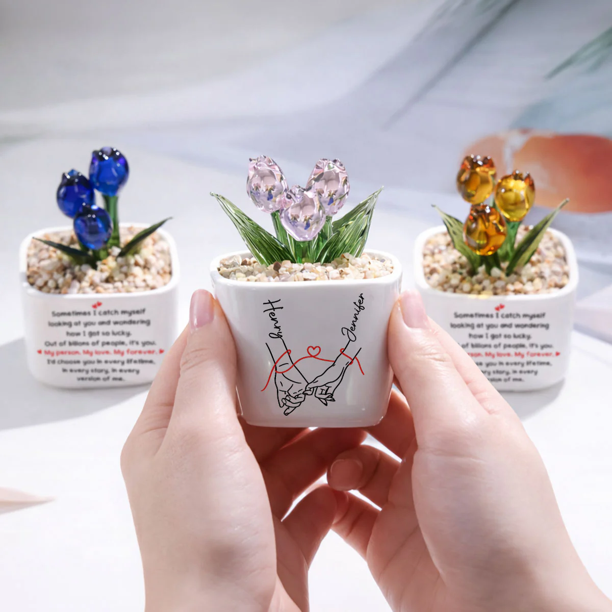 How Lucky I Am 2 - Personalized Custom Glass Everlasting Tulips - Image 5